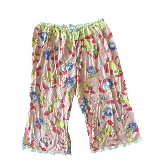 Eloise Floral Pajama Set Lace Trimmed Top = Large Bottoms = M Yellow Pink Cotto - Picture 3 of 9